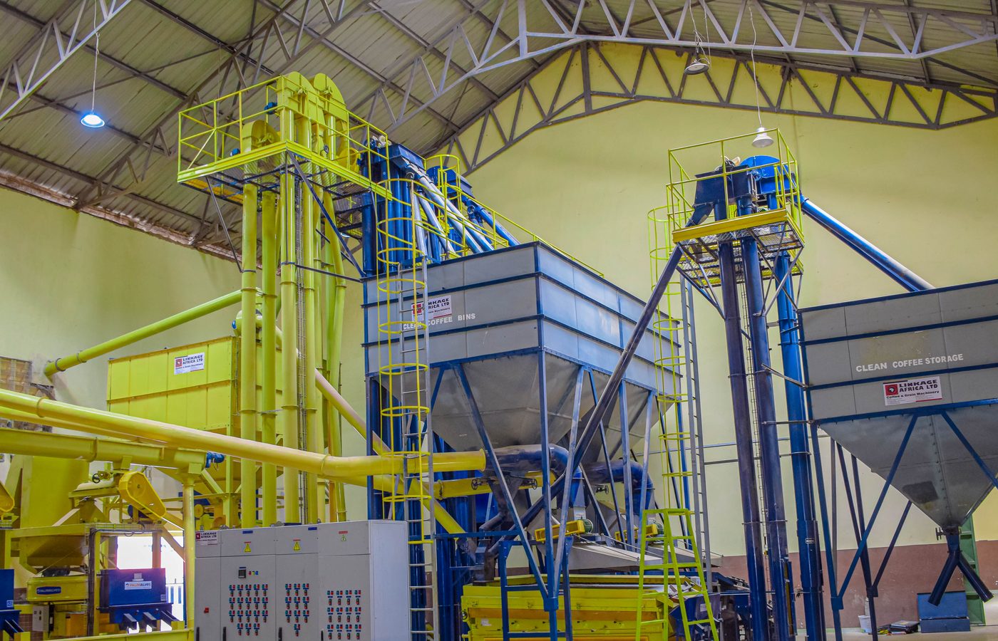 Coffee processing machinery close-up